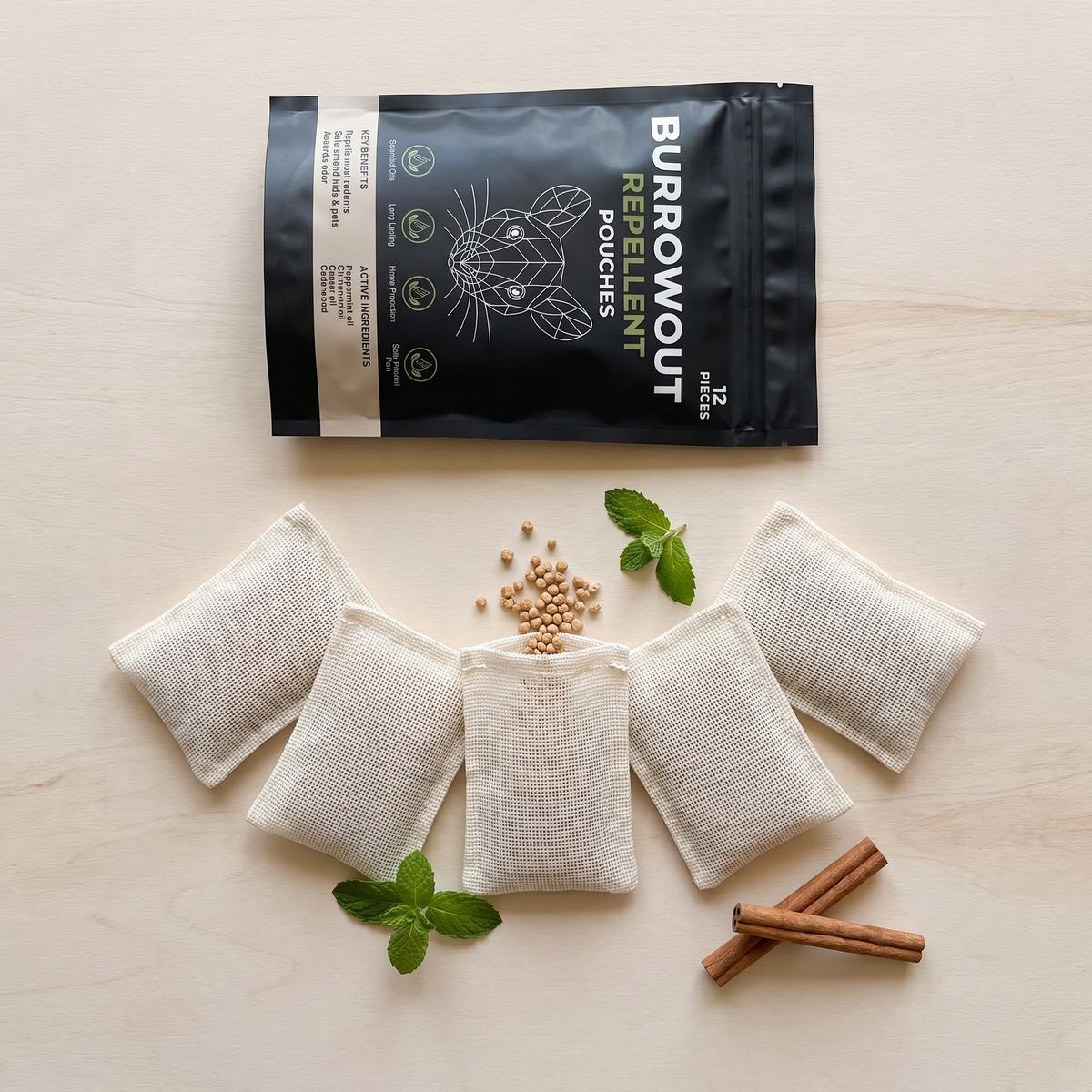 Burrowout Rodent Repellent Pouches — Peppermint, Cinnamon & Cedarwood